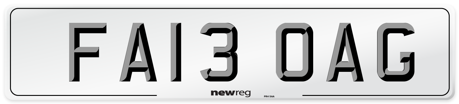 FA13 OAG Number Plate from New Reg